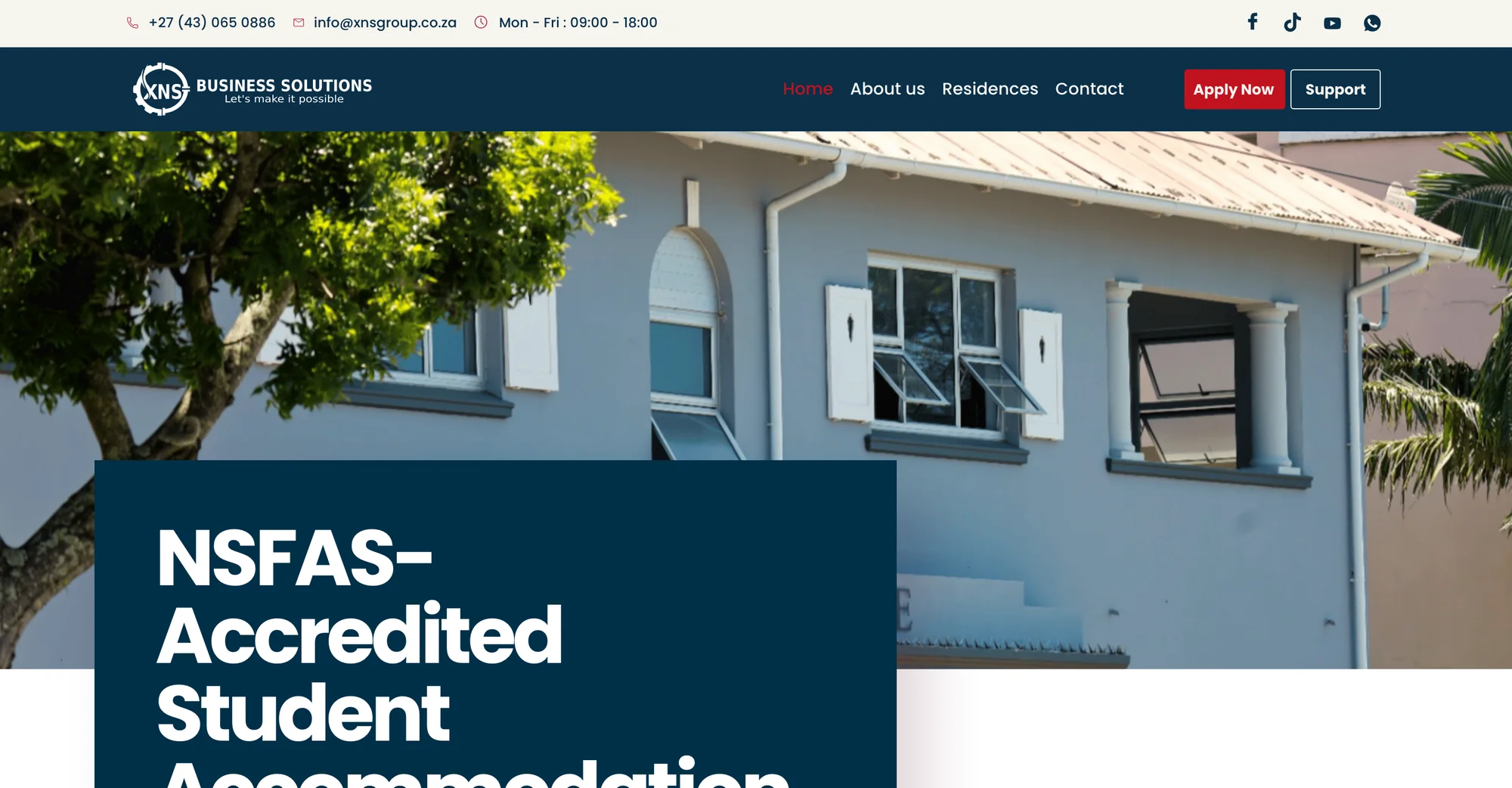 XNS Business Solutions website &mdash; home page &mdash; desktop, hero